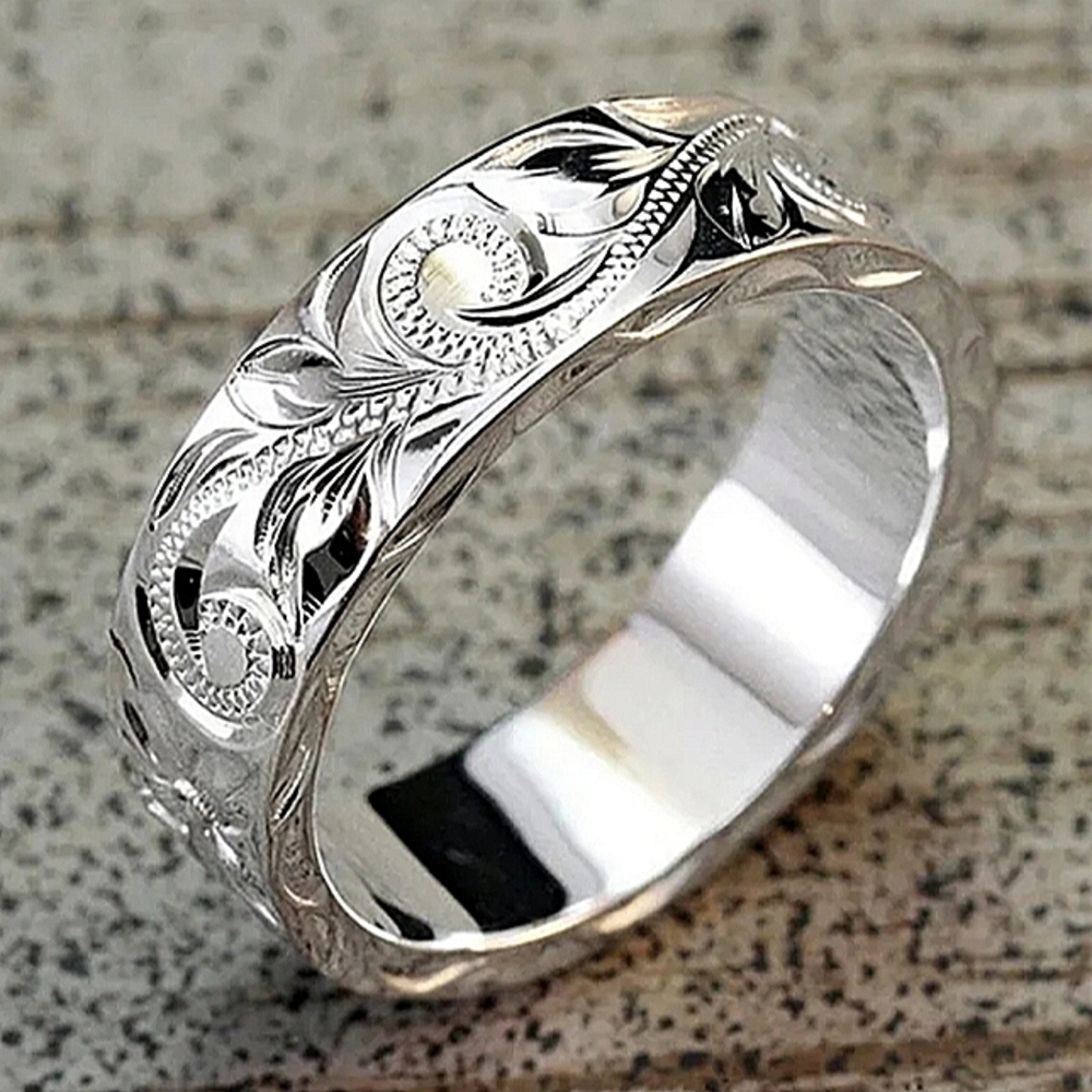 Women's beautiful 925 Silver Ring Simple Jewlery Etched Wide Band sz 6-8-10